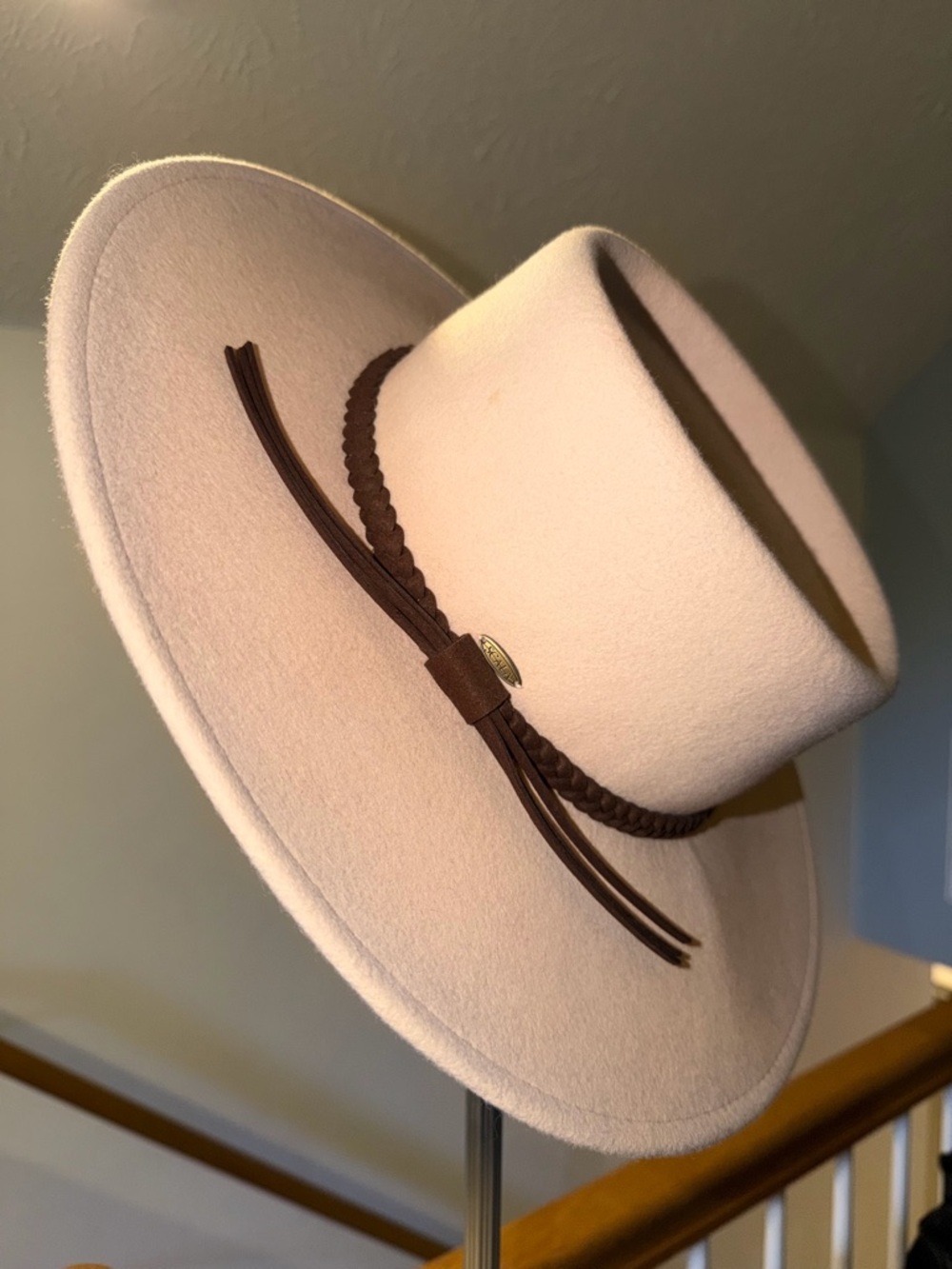 Scala Cowboy Blush Wool Hat w/Braided Leather Band OS